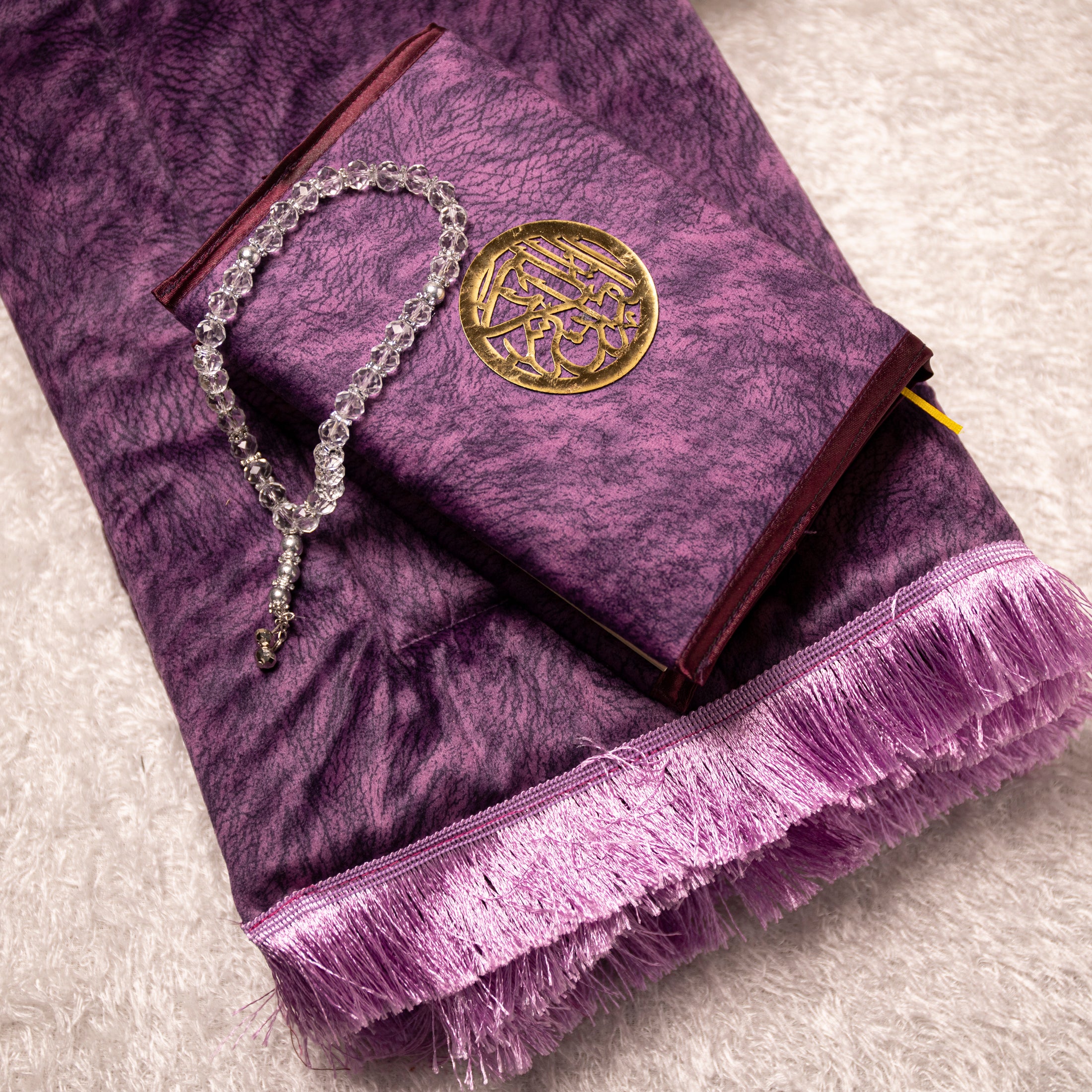 Loloa Offer4 ( Prayer rug + Quran + Rosary) - Purple color